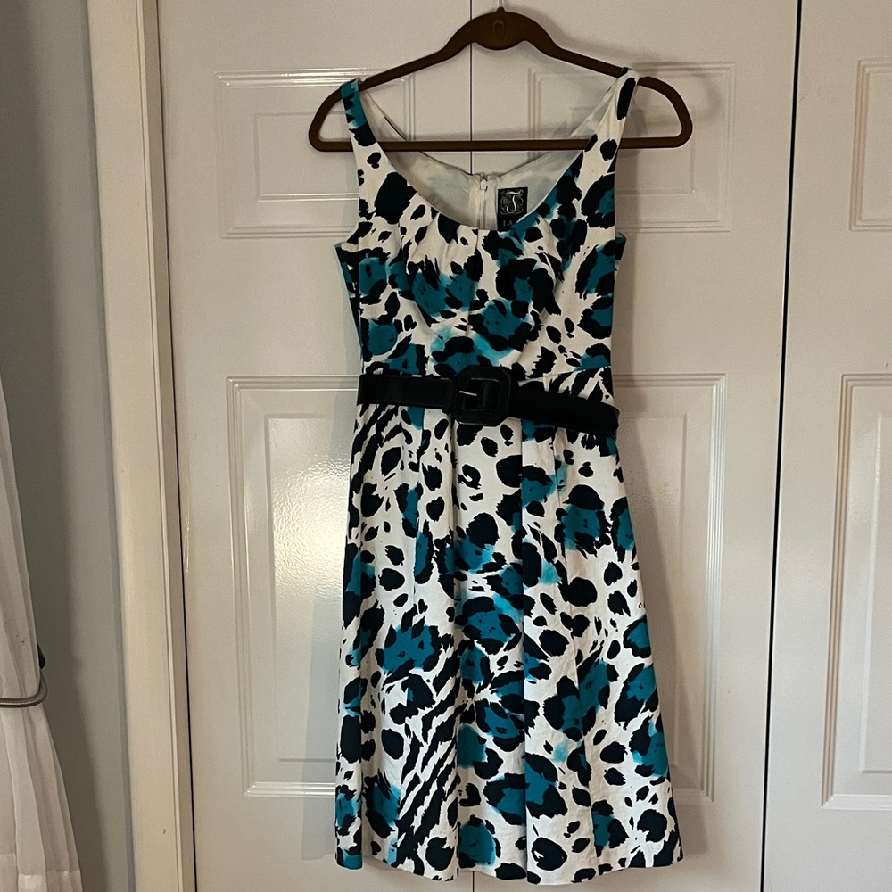 Jax Black and Blue Animal Print Midi Dress